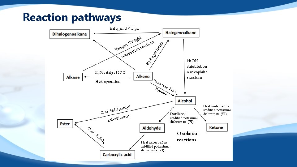 Reaction pathways Halogen UV light t ide Na. OH Substitution nucleophilic reactions Hy Sub