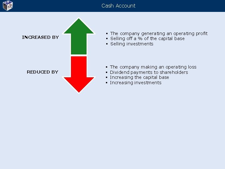 Cash Account INCREASED BY REDUCED BY § The company generating an operating profit §