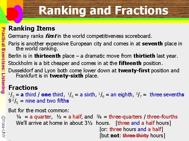 Ranking and Fractions Practical Exercises: Listening Ranking Items Germany ranks first in the world