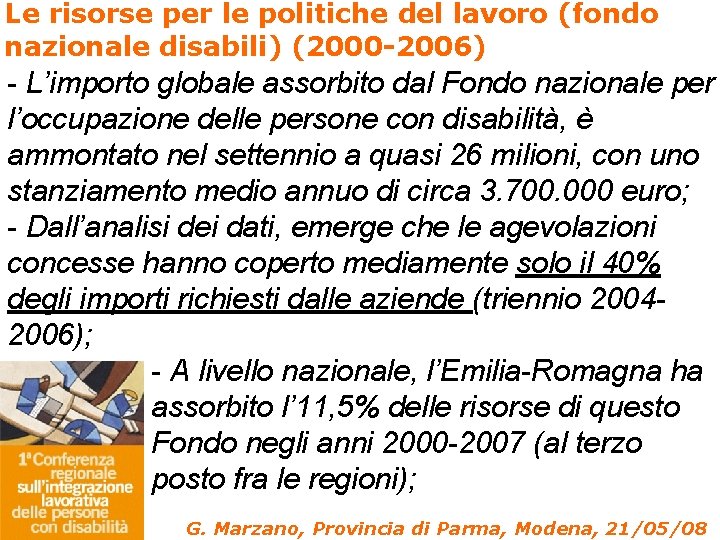 Le risorse per le politiche del lavoro (fondo nazionale disabili) (2000 -2006) - L’importo