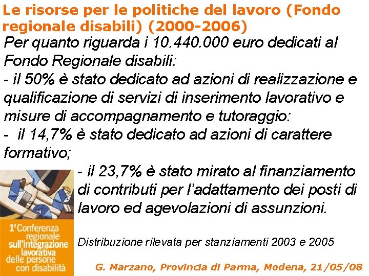 Le risorse per le politiche del lavoro (Fondo regionale disabili) (2000 -2006) Per quanto