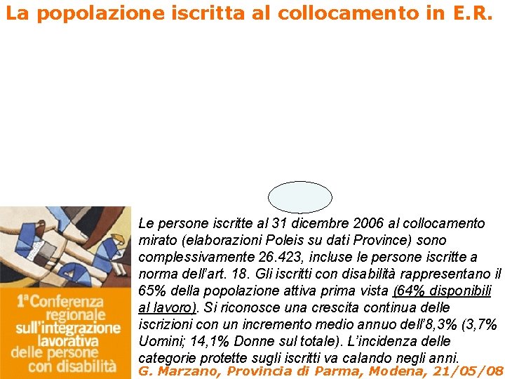 La popolazione iscritta al collocamento in E. R. Le persone iscritte al 31 dicembre