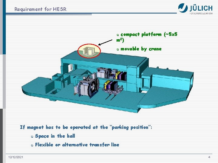 Requirement for HESR compact platform (~5 x 5 m 2 ) q q movable