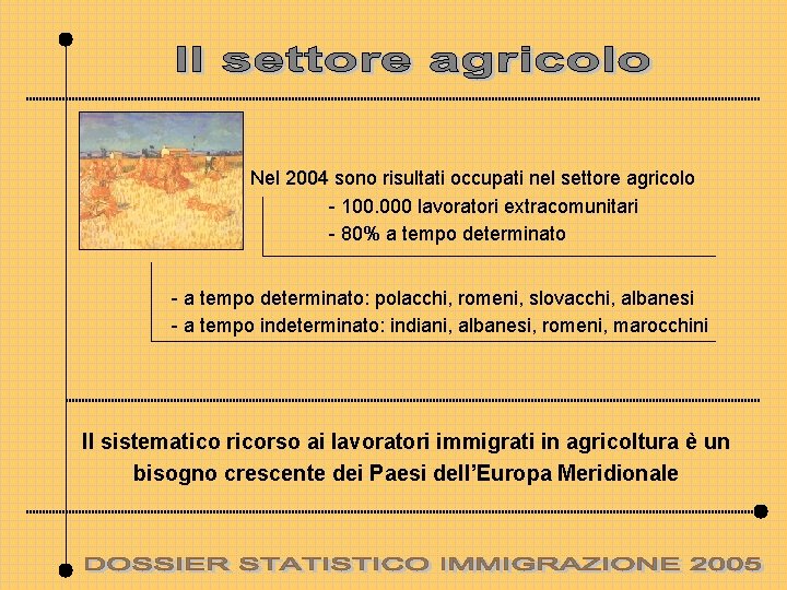 Nel 2004 sono risultati occupati nel settore agricolo - 100. 000 lavoratori extracomunitari -