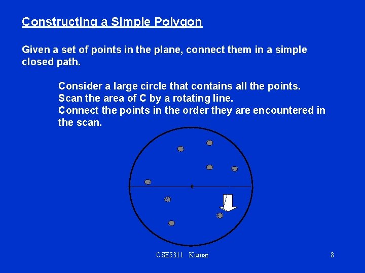 Constructing a Simple Polygon Given a set of points in the plane, connect them