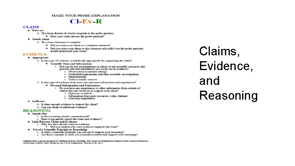 Claims, Evidence, and Reasoning 