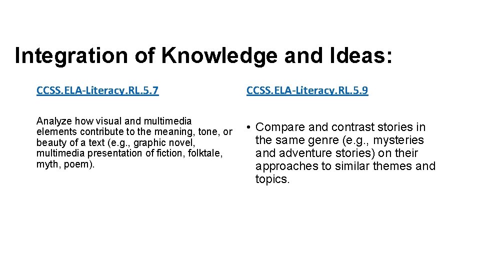 Integration of Knowledge and Ideas: CCSS. ELA-Literacy. RL. 5. 7 CCSS. ELA-Literacy. RL. 5.