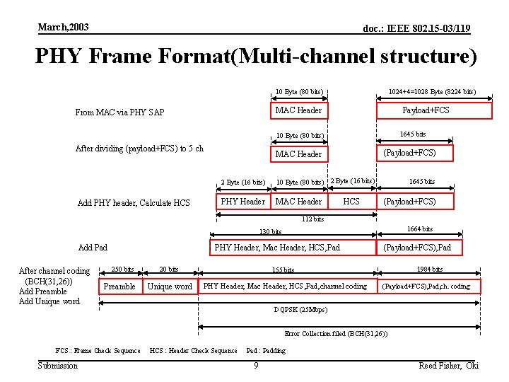 March, 2003 doc. : IEEE 802. 15 -03/119 PHY Frame Format(Multi-channel structure) 10 Byte