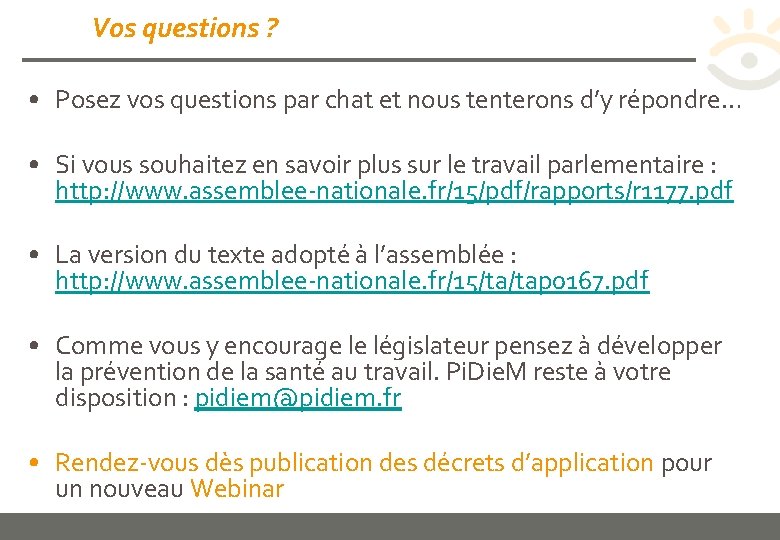 Vos questions ? • Posez vos questions par chat et nous tenterons d’y répondre…