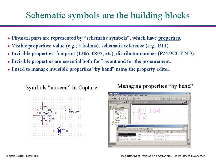 Schematic symbols are the building blocks Physical parts are represented by “schematic symbols”, which