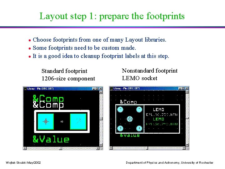 Layout step 1: prepare the footprints Choose footprints from one of many Layout libraries.