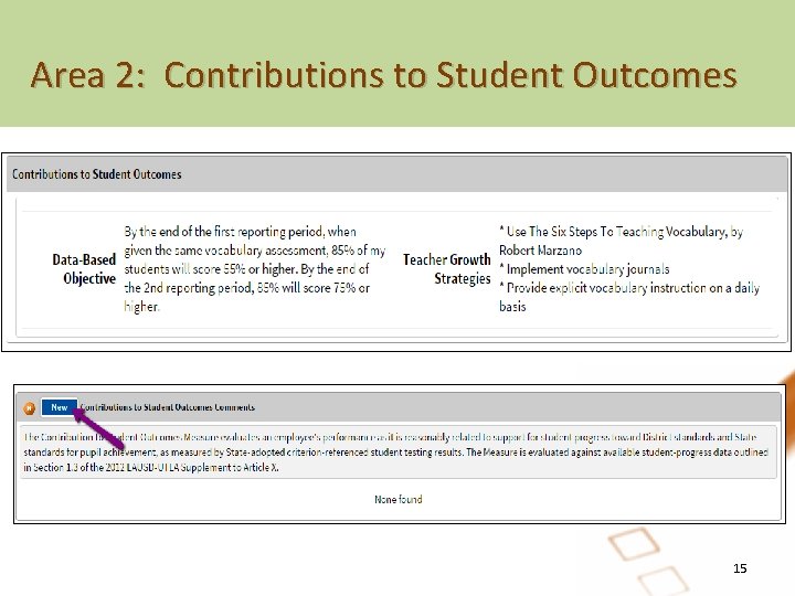 Area 2: Contributions to Student Outcomes 15 