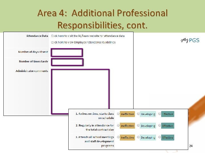 Area 4: Additional Professional Responsibilities, cont. 24 