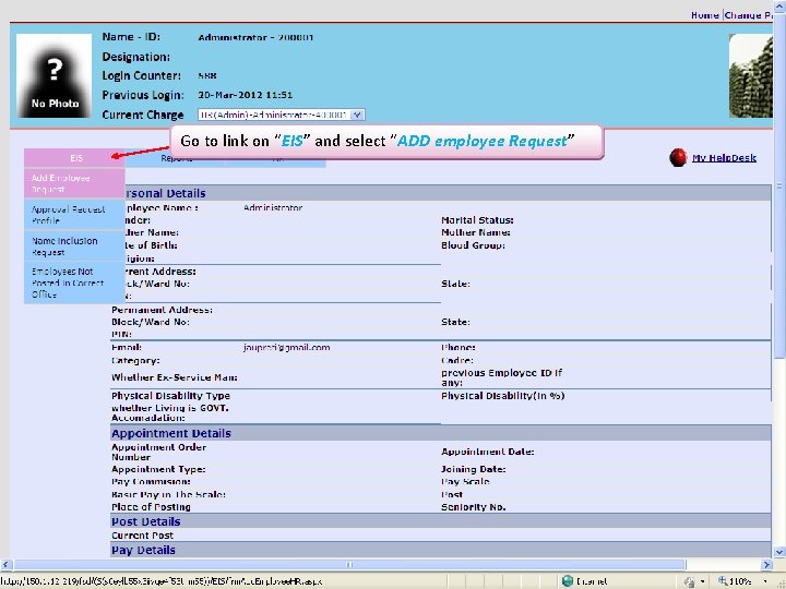 Go to link on “EIS” and select “ADD employee Request” 