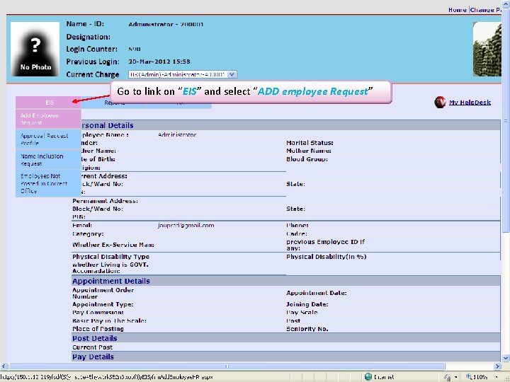 Go to link on “EIS” and select “ADD employee Request” 