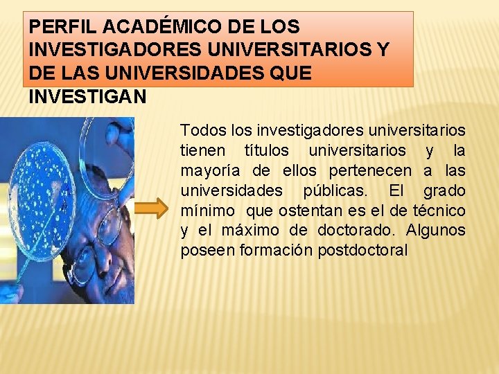 PERFIL ACADÉMICO DE LOS INVESTIGADORES UNIVERSITARIOS Y DE LAS UNIVERSIDADES QUE INVESTIGAN Todos los