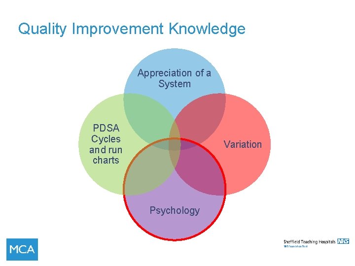 Quality Improvement Knowledge Appreciation of a System PDSA Cycles and run charts Variation Psychology