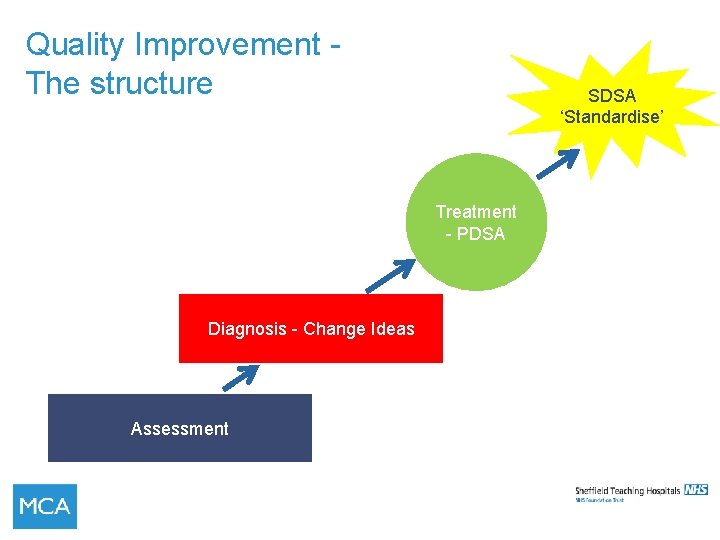 Quality Improvement The structure SDSA ‘Standardise’ Treatment - PDSA Diagnosis - Change Ideas Assessment