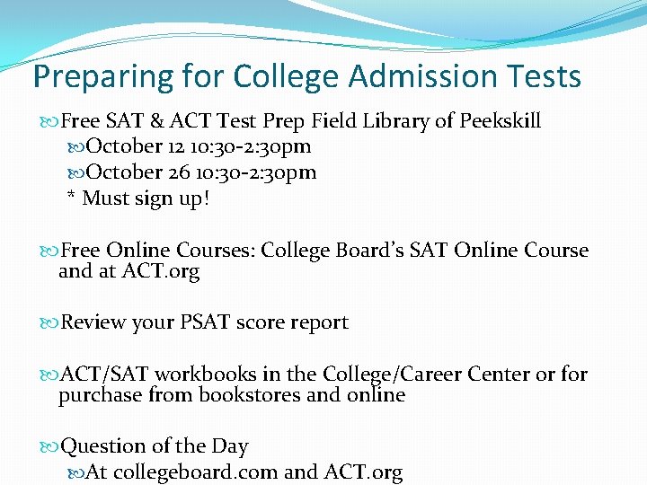 Preparing for College Admission Tests Free SAT & ACT Test Prep Field Library of