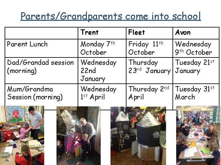 Parents/Grandparents come into school Parent Lunch Trent Fleet Avon Monday 7 th October Friday