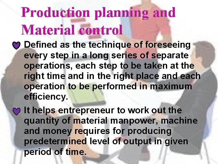 Production planning and Material control Defined as the technique of foreseeing every step in