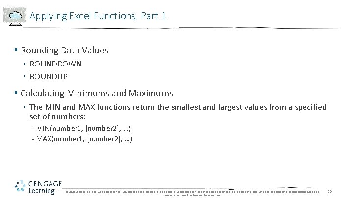 Applying Excel Functions, Part 1 • Rounding Data Values • ROUNDDOWN • ROUNDUP •