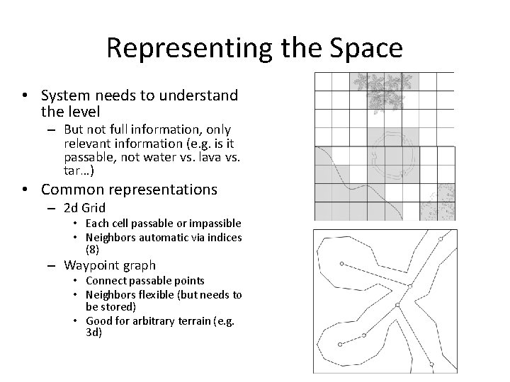 Representing the Space • System needs to understand the level – But not full