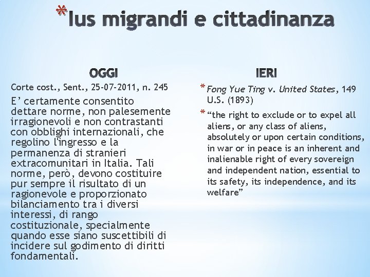 * Ius migrandi e cittadinanza OGGI Corte cost. , Sent. , 25 -07 -2011,