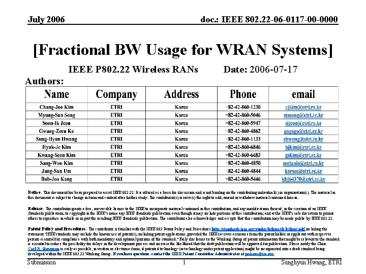 July 2006 doc. : IEEE 802. 22 -06 -0117 -00 -0000 [Fractional BW Usage