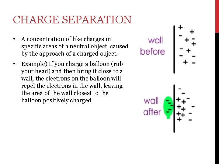 CHARGE SEPARATION • A concentration of like charges in specific areas of a neutral