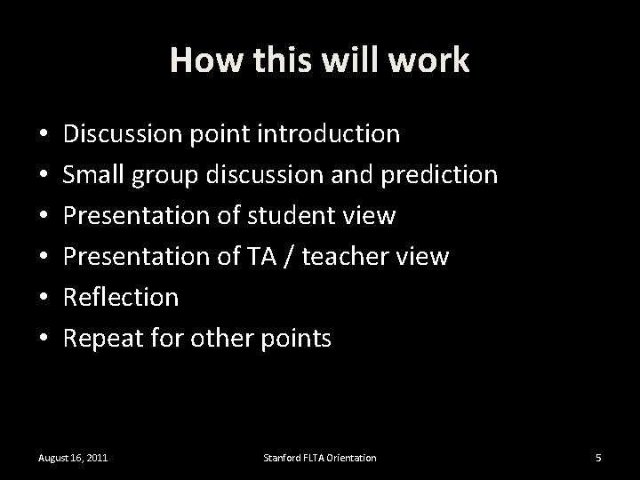 How this will work • • • Discussion point introduction Small group discussion and