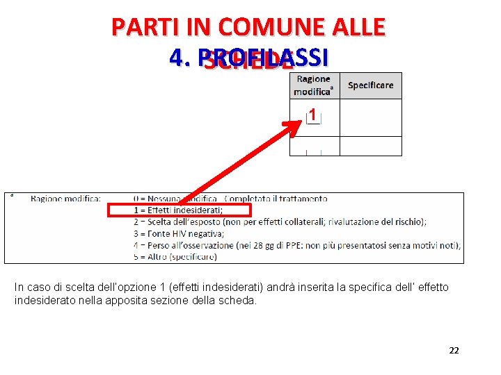 PARTI IN COMUNE ALLE 4. PROFILASSI SCHEDE 1 In caso di scelta dell’opzione 1 PARTI IN COMUNE ALLE 4. PROFILASSI SCHEDE 1 In caso di scelta dell’opzione 1