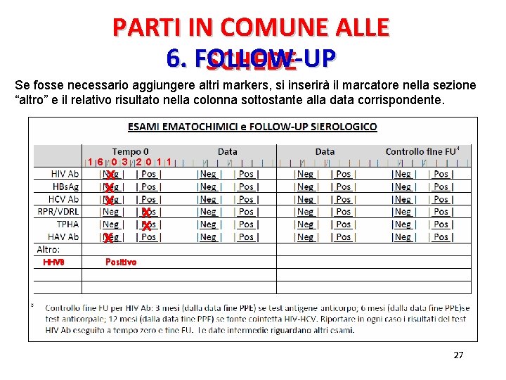 PARTI IN COMUNE ALLE 6. FOLLOW-UP SCHEDE Se fosse necessario aggiungere altri markers, si PARTI IN COMUNE ALLE 6. FOLLOW-UP SCHEDE Se fosse necessario aggiungere altri markers, si