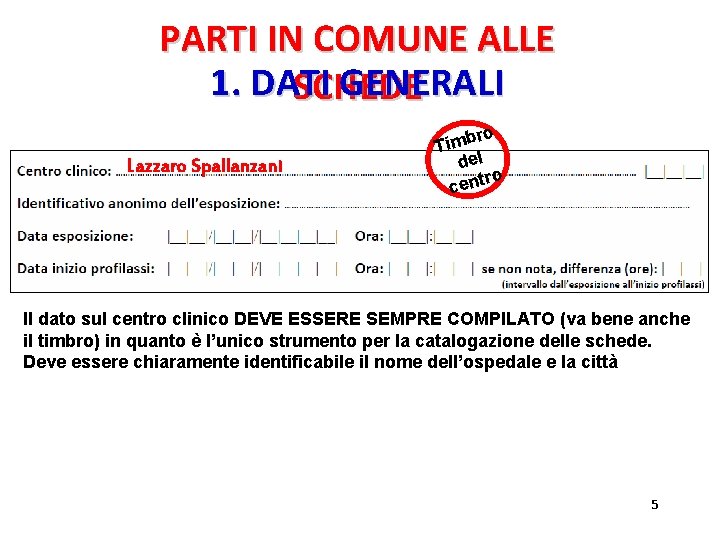 PARTI IN COMUNE ALLE 1. DATI GENERALI SCHEDE Lazzaro Spallanzani ro b m i PARTI IN COMUNE ALLE 1. DATI GENERALI SCHEDE Lazzaro Spallanzani ro b m i