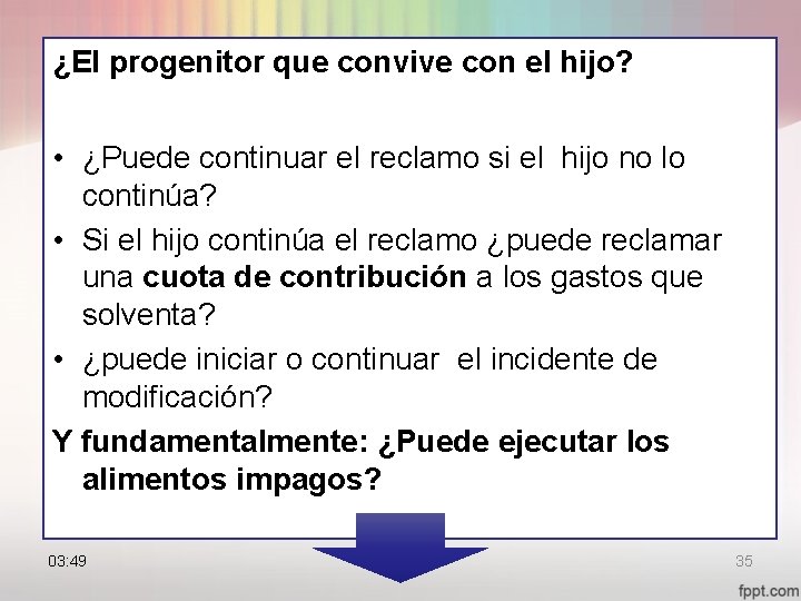 ¿El progenitor que convive con el hijo? • ¿Puede continuar el reclamo si el