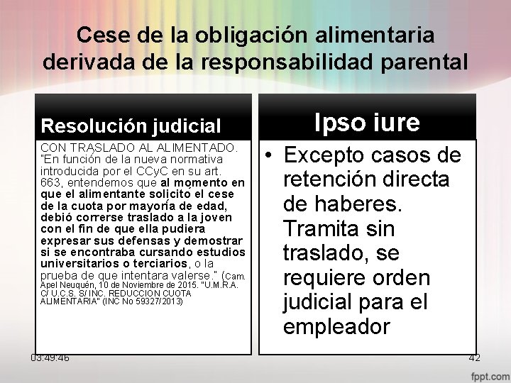 Cese de la obligación alimentaria derivada de la responsabilidad parental Resolución judicial CON TRASLADO