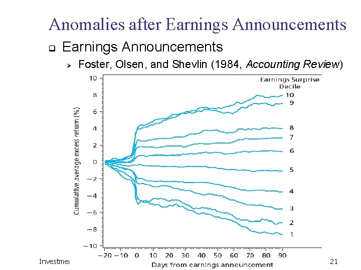 Anomalies after Earnings Announcements q Earnings Announcements Ø Foster, Olsen, and Shevlin (1984, Accounting