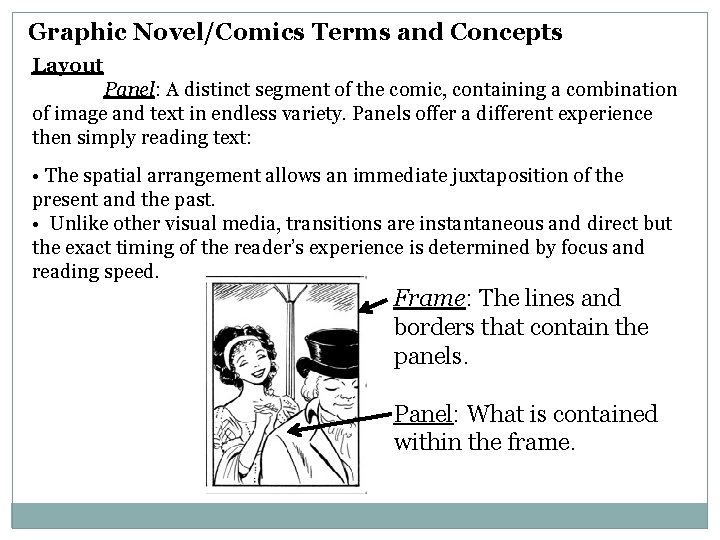 Graphic Novel/Comics Terms and Concepts Layout Panel: A distinct segment of the comic, containing