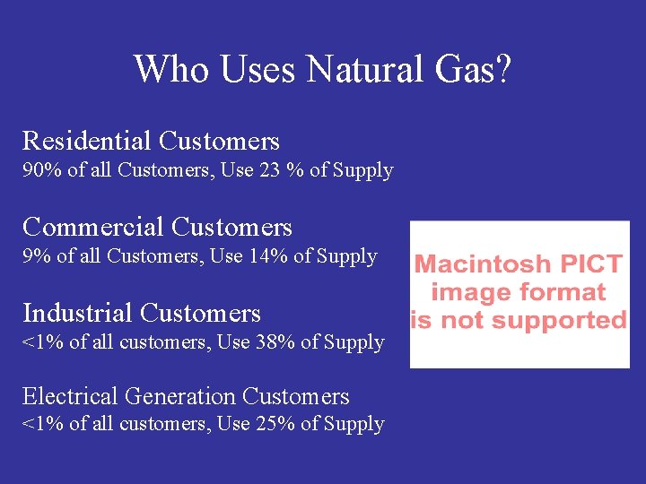 Who Uses Natural Gas? Residential Customers 90% of all Customers, Use 23 % of