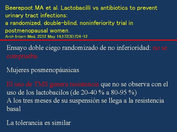 Beerepoot MA et al. Lactobacilli vs antibiotics to prevent urinary tract infections: a randomized, Beerepoot MA et al. Lactobacilli vs antibiotics to prevent urinary tract infections: a randomized,