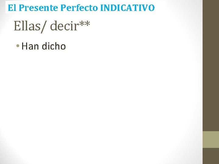 El Presente Perfecto INDICATIVO Ellas/ decir** • Han dicho El Presente Perfecto INDICATIVO Ellas/ decir** • Han dicho