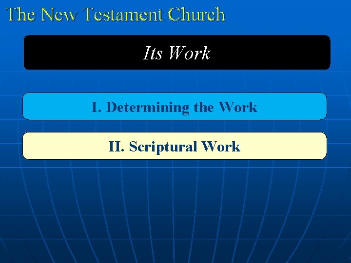 The New Testament Church Its Work I. Determining the Work II. Scriptural Work 