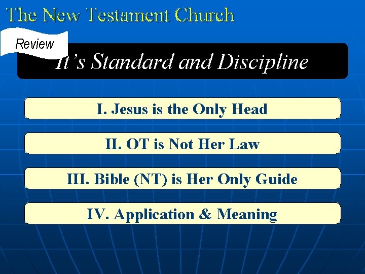 The New Testament Church Review It’s Standard and Discipline I. Jesus is the Only