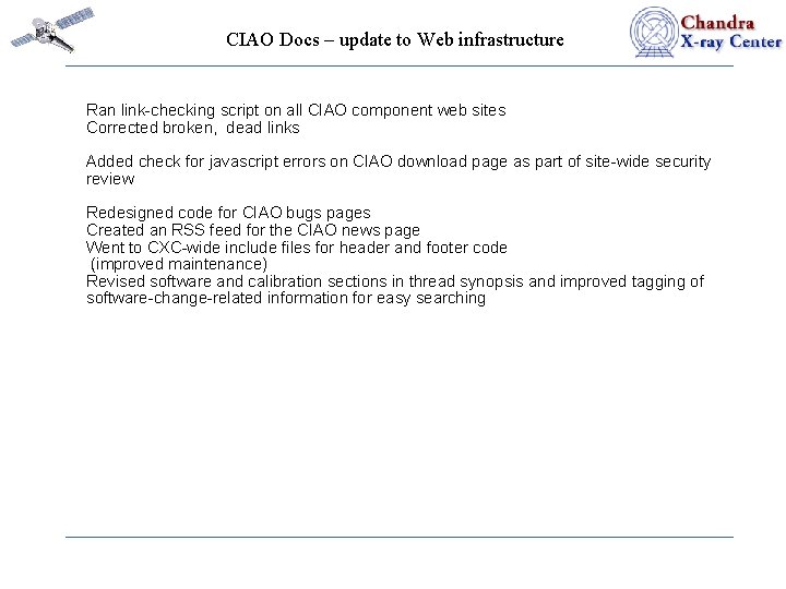 CIAO Docs – update to Web infrastructure T Ran link-checking script on all CIAO