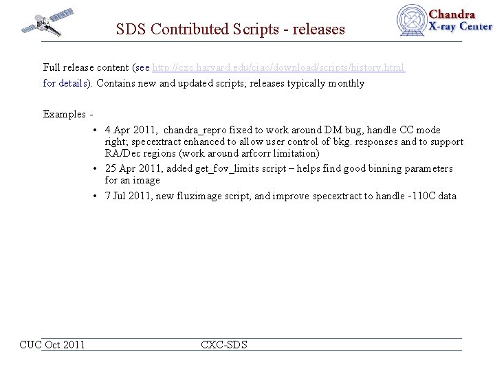 SDS Contributed Scripts - releases Full release content (see http: //cxc. harvard. edu/ciao/download/scripts/history. html