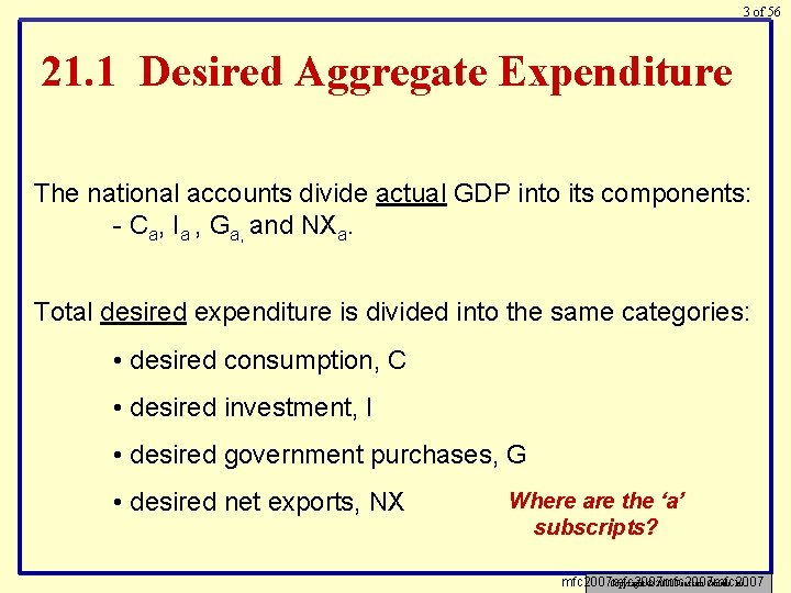 3 of 56 21. 1 Desired Aggregate Expenditure The national accounts divide actual GDP
