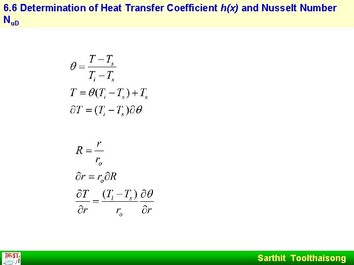 6. 6 Determination of Heat Transfer Coefficient h(x) and Nusselt Number Nu. D Sarthit