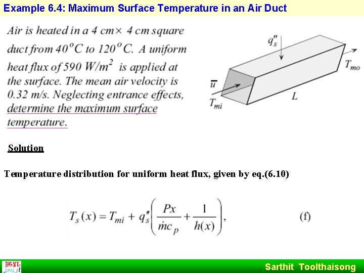 Example 6. 4: Maximum Surface Temperature in an Air Duct Solution Temperature distribution for