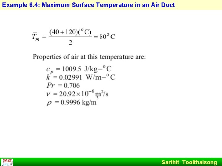 Example 6. 4: Maximum Surface Temperature in an Air Duct Sarthit Toolthaisong 