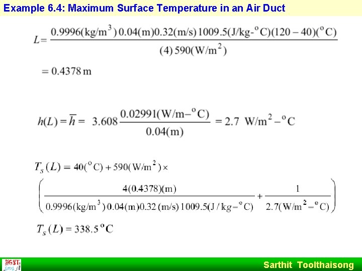 Example 6. 4: Maximum Surface Temperature in an Air Duct Sarthit Toolthaisong 
